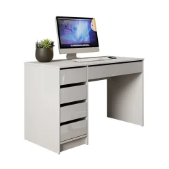 Garnero Arredamenti Scrivanie Per Ragazzi|Scrivanie Ufficio-Scrivania ufficio 120x75cm 5 cassetti Blackpool Bianco Lucido