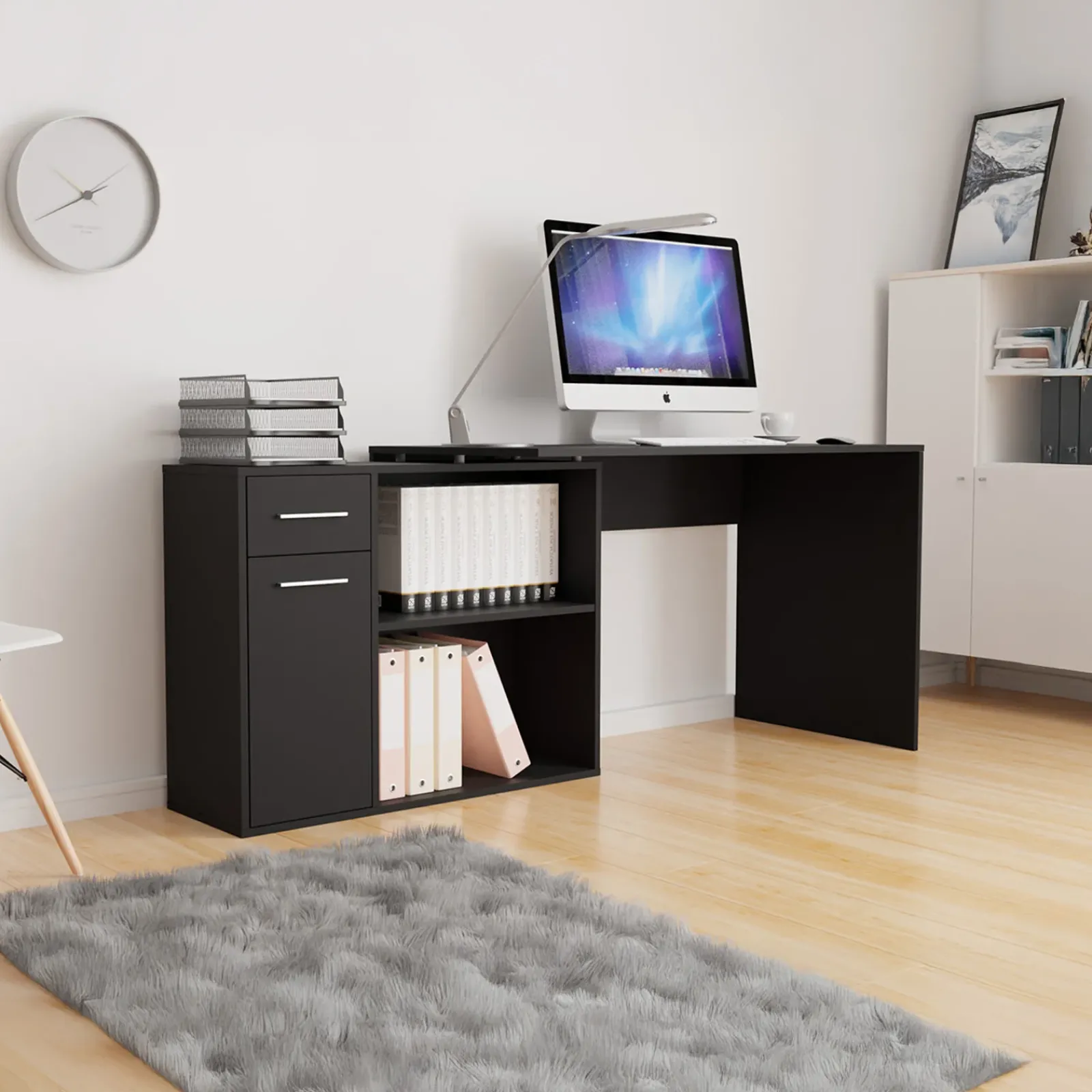 Garnero Arredamenti Scrivanie Ufficio|Scrivanie Ufficio-Scrivania ufficio 120x92cm angolare multiposizione nero Elisa