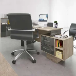 Garnero Arredamenti Scrivanie Ufficio|Scrivanie Ufficio-Scrivania ufficio 148x60cm con cassettiera rovere antracite lucido Time Y