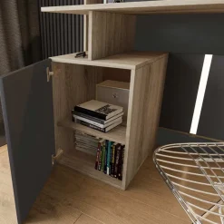 Garnero Arredamenti Scrivanie Per Ragazzi|Scrivanie Ufficio-Scrivania ufficio 110x95cm con mobile contenitore grigio rovere chiaro Aldeia