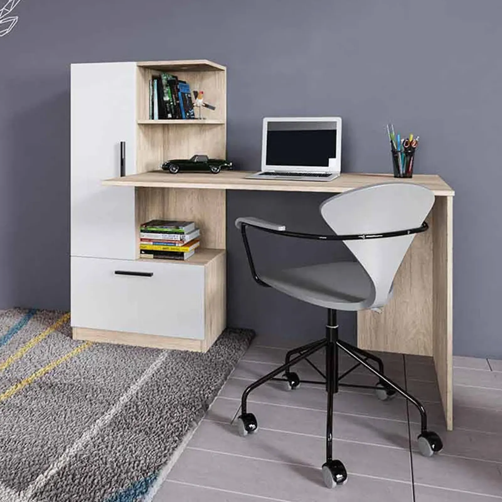 Garnero Arredamenti Scrivanie Per Ragazzi|Scrivanie Ufficio-Scrivania ufficio 150x120cm rovere naturale bianco opaco Paulo