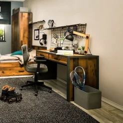 Garnero Arredamenti Scrivanie Per Ragazzi-Scrivania 120x76cm 2 cassetti stile soft rovere scuro nero Urbania