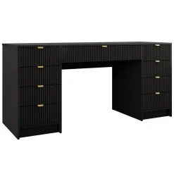 Garnero Arredamenti Toeletta Trucco|Scrivanie Ufficio-Scrivania 154x55cm con 9 cassetti cannettata Athena Nero