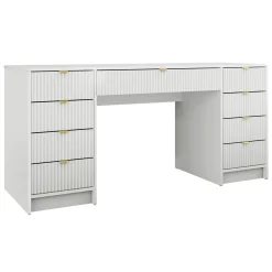 Garnero Arredamenti Toeletta Trucco|Scrivanie Ufficio-Scrivania 154x55cm con 9 cassetti cannettata Athena Bianco