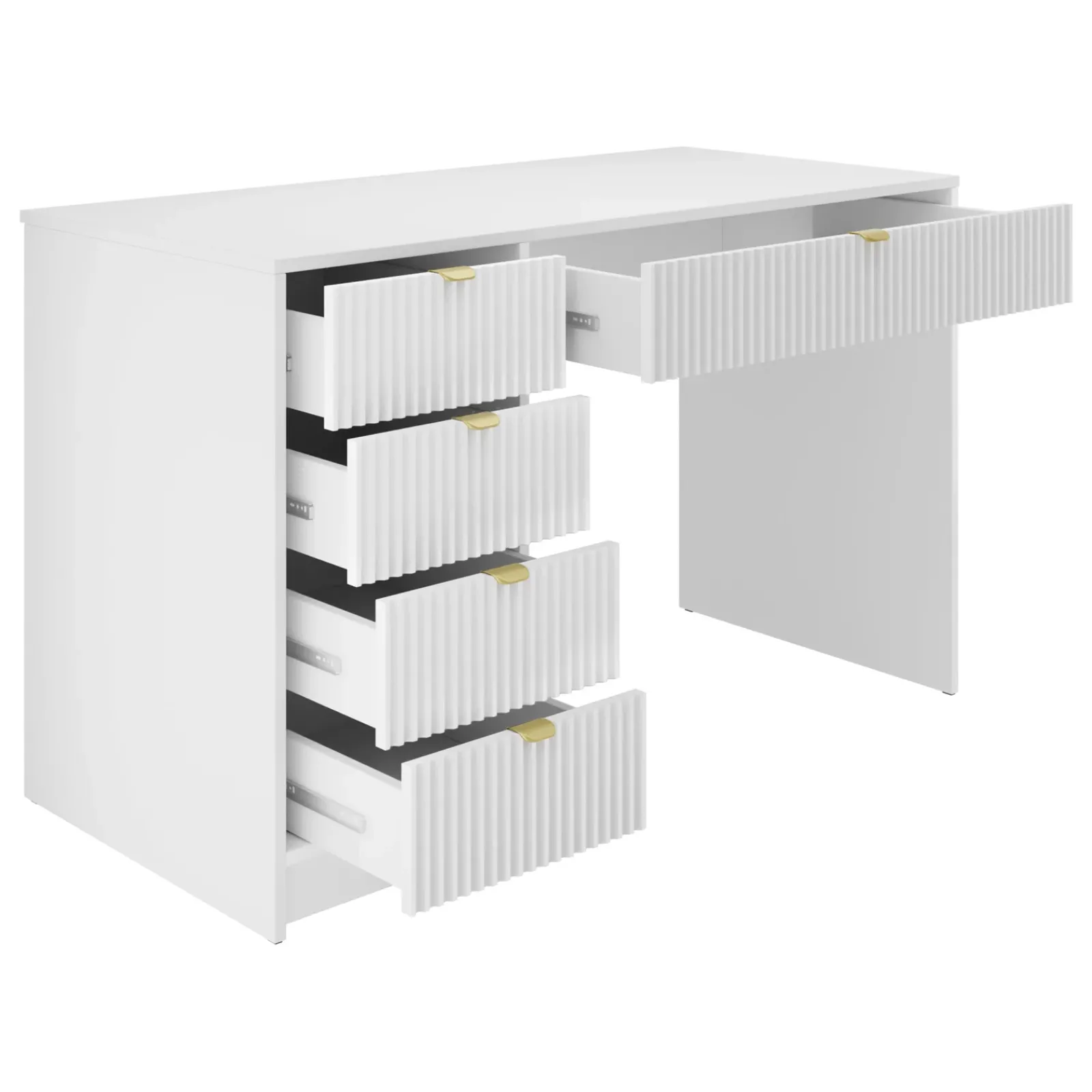 Garnero Arredamenti Toeletta Trucco|Scrivanie Ufficio-Scrivania 120x55cm con 5 cassetti cannettata Athena Bianco