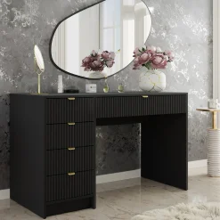 Garnero Arredamenti Toeletta Trucco|Scrivanie Ufficio-Scrivania 120x55cm con 5 cassetti cannettata Athena Nero