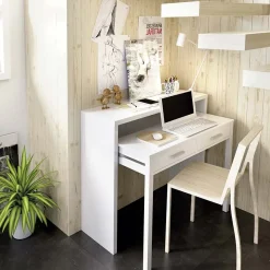 Garnero Arredamenti Consolle Fissa|Consolle Fissa-Scrivania 99x87cm consolle estraibile Maybelle Bianco Opaco