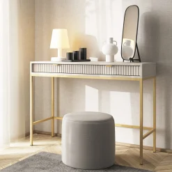 Garnero Arredamenti Consolle Fissa|Consolle Fissa-Scrivania 104x77cm consolle ingresso 2 cassetti moderna Alisa Beige