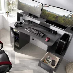 Garnero Arredamenti Scrivanie Per Ragazzi|Scrivanie Ufficio-Scrivania 154x69cm gaming salvaspazio moderna grafite Seneca