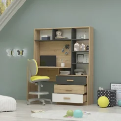 Garnero Arredamenti Scrivanie Per Ragazzi-Scrivania 130x160cm moderna con cassetti rovere antracite bianco Chiaretto