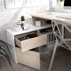 Garnero Arredamenti Scrivanie Per Ragazzi|Scrivanie Ufficio-Scrivania 139x92cm ufficio angolare bianco lucido rovere Teddy Rovere - Bianco Lucido