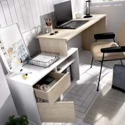 Garnero Arredamenti Scrivanie Per Ragazzi|Scrivanie Ufficio-Scrivania 139x92cm ufficio angolare bianco lucido rovere Teddy Rovere - Bianco Lucido