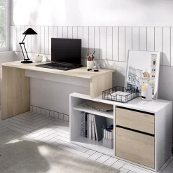 Garnero Arredamenti Scrivanie Per Ragazzi|Scrivanie Ufficio-Scrivania 139x92cm ufficio angolare bianco lucido rovere Teddy Rovere - Bianco Lucido