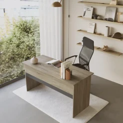 Garnero Arredamenti Scrivanie Ufficio|Scrivanie Ufficio-Scrivania 140x60cm ufficio moderna rovere antracite lucido Time Q