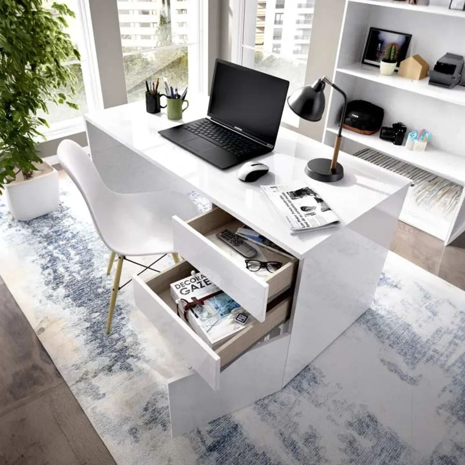 Garnero Arredamenti Scrivanie Per Ragazzi|Toeletta Trucco-Scrivania 139x60cm ufficio salvaspazio moderna bianco Virgil