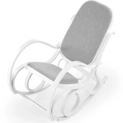 Garnero Arredamenti Poltrone Relax|Poltroncine Imbottite-Sedia a dondolo in tessuto grigio legno bianco Hacchan Bianco - Grigio