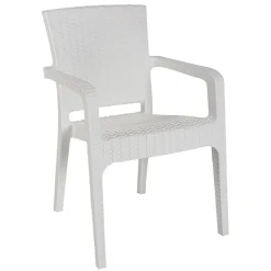 Garnero Arredamenti Sedie Da Giardino-Sedia da giardino esterno bar dehors con braccioli polipropilene effetto rattan Maddy Bianco