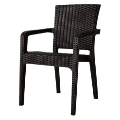 Garnero Arredamenti Sedie Da Giardino-Sedia da giardino esterno bar dehors con braccioli polipropilene effetto rattan scuro Maddy Marrone