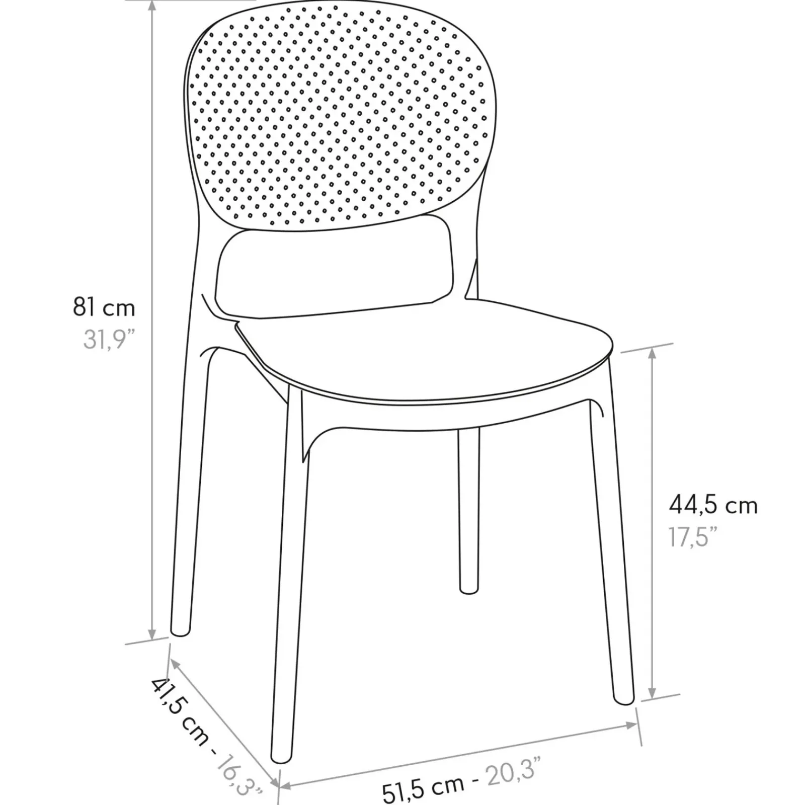 Garnero Arredamenti Sedie Polipropilene-Sedia da pranzo impilabile moderna in polipropilene Elbow Grigio