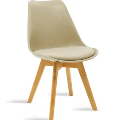 Garnero Arredamenti Sedie Imbottite Ecopelle|Sedie Polipropilene-Sedia da pranzo stile scandinavo imbottita beige gambe legno Riccia Beige - Rovere