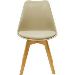 Garnero Arredamenti Sedie Imbottite Ecopelle|Sedie Polipropilene-Sedia da pranzo stile scandinavo imbottita beige gambe legno Riccia Beige - Rovere