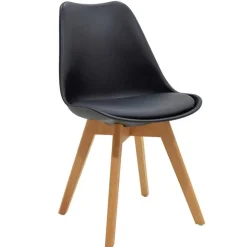 Garnero Arredamenti Sedie Imbottite Ecopelle-Sedia da pranzo stile scandinavo imbottita nero gambe legno Riccia Nero - Rovere