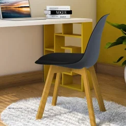 Garnero Arredamenti Sedie Imbottite Ecopelle-Sedia da pranzo stile scandinavo imbottita nero gambe legno Riccia Nero - Rovere