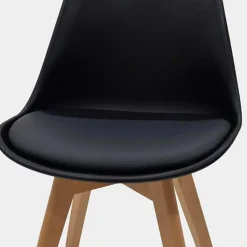 Garnero Arredamenti Sedie Imbottite Ecopelle-Sedia da pranzo stile scandinavo imbottita nero gambe legno Riccia Nero - Rovere