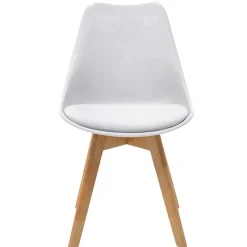 Garnero Arredamenti Sedie Imbottite Ecopelle-Sedia da pranzo stile scandinavo imbottita bianca gambe legno Riccia Bianco - Rovere
