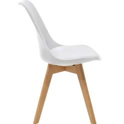 Garnero Arredamenti Sedie Imbottite Ecopelle-Sedia da pranzo stile scandinavo imbottita bianca gambe legno Riccia Bianco - Rovere