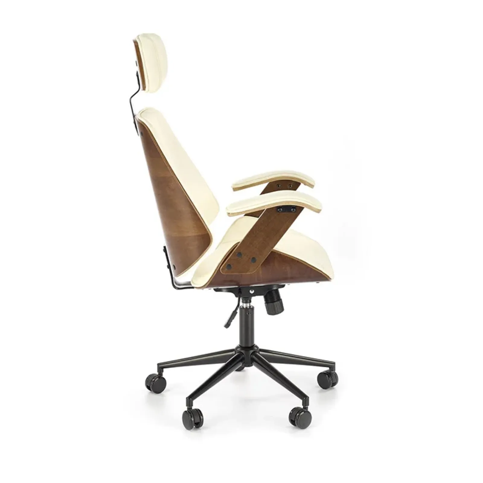 Garnero Arredamenti Sedie Da Ufficio|Sedie Scrivania Ufficio-Sedia da ufficio con braccioli in ecopelle noce panna Ilda Noce - Bianco