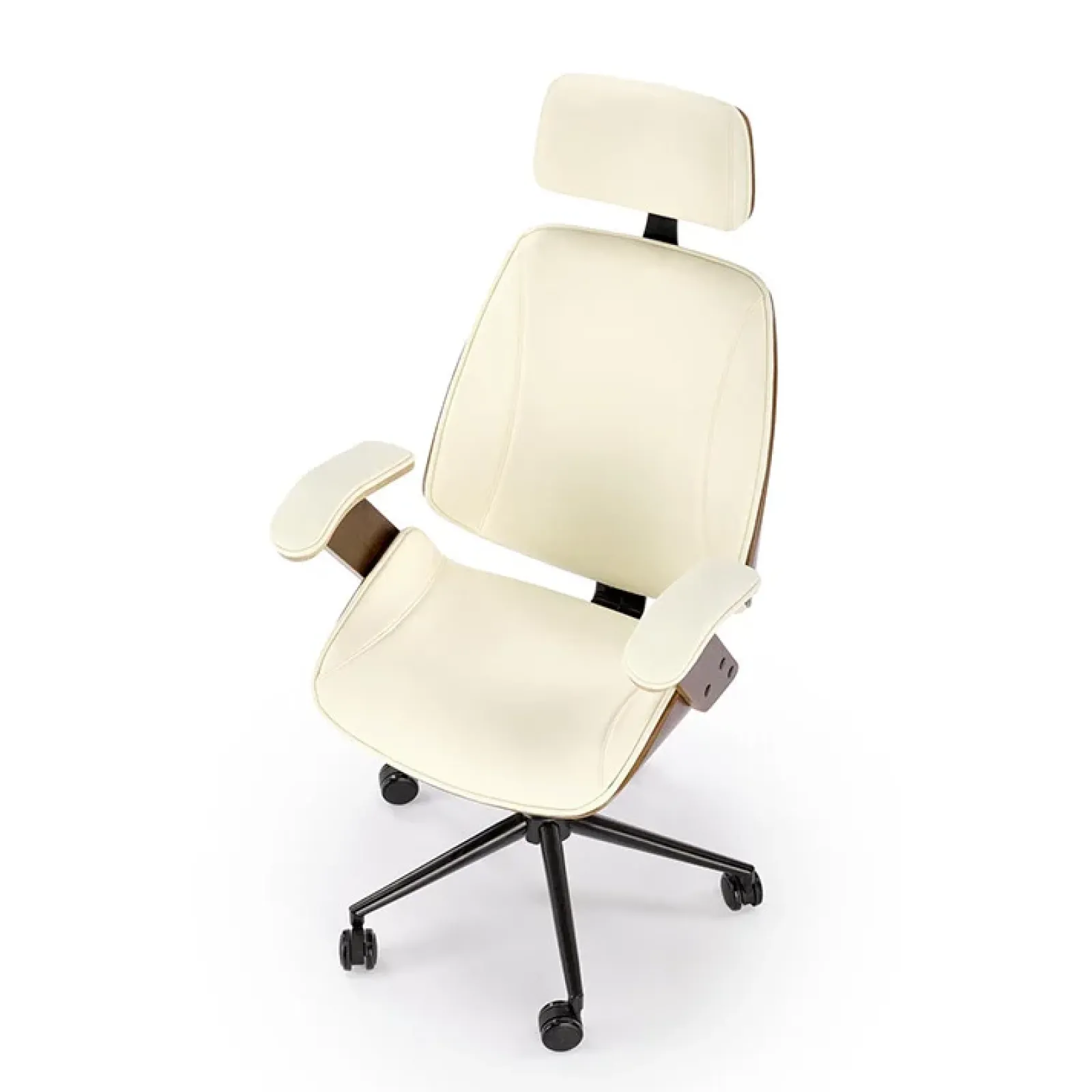 Garnero Arredamenti Sedie Da Ufficio|Sedie Scrivania Ufficio-Sedia da ufficio con braccioli in ecopelle noce panna Ilda Noce - Bianco