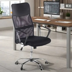 Garnero Arredamenti Sedie Da Ufficio|Sedie Scrivania Ufficio-Sedia da ufficio con braccioli e rotelle girevoli tessuto nero Essen