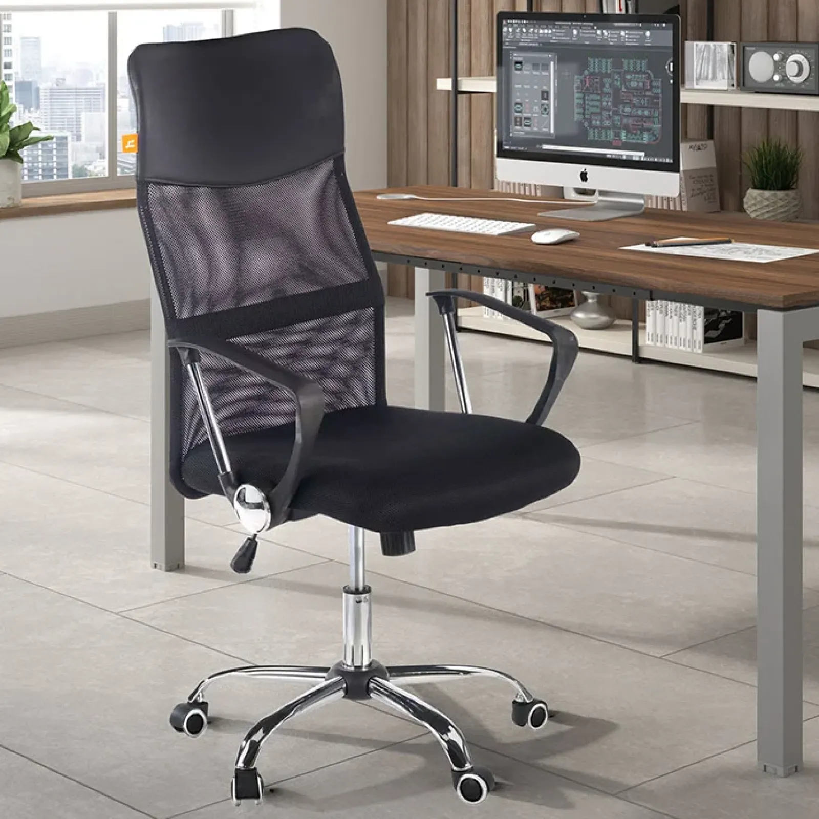 Garnero Arredamenti Sedie Da Ufficio|Sedie Scrivania Ufficio-Sedia da ufficio con braccioli e rotelle girevoli tessuto nero Essen