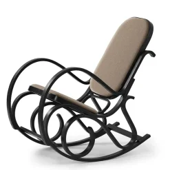 Garnero Arredamenti Poltrone Design|Poltroncine Imbottite-Sedia imbottita a dondolo in tessuto beige legno wengè Hacchan Nero - Beige