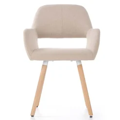 Garnero Arredamenti Sedie In Tessuto-Sedia imbottita in tessuto beige con gambe in legno rovere Irina
