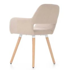 Garnero Arredamenti Sedie In Tessuto-Sedia imbottita in tessuto beige con gambe in legno rovere Irina