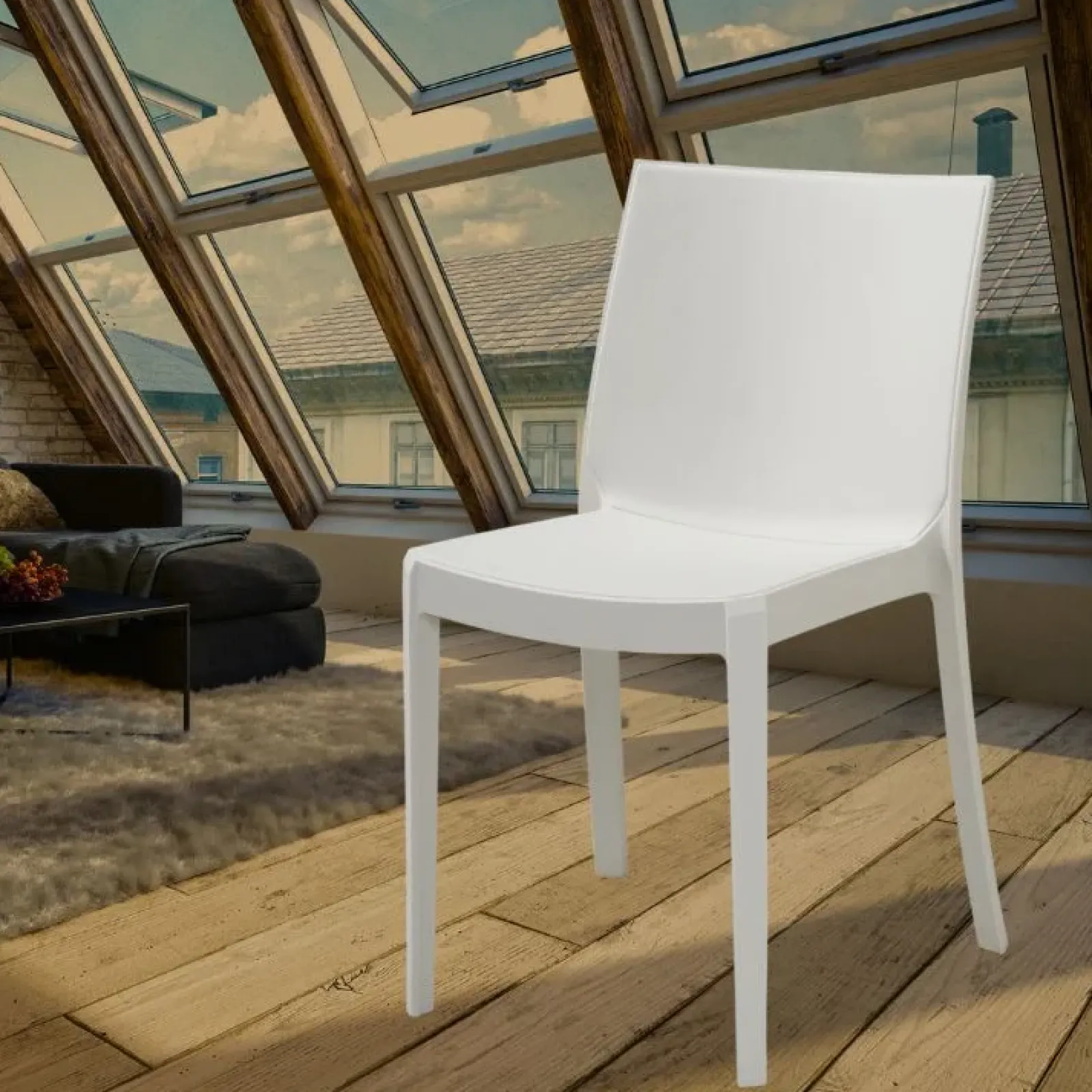 Garnero Arredamenti Sedie Polipropilene-Sedia in polipropilene impilabile Olbia Bianco Opaco