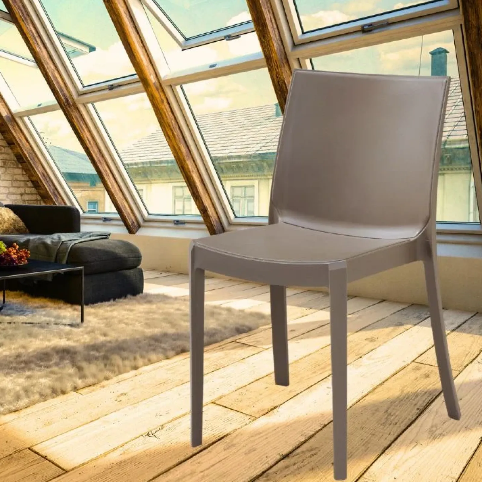 Garnero Arredamenti Sedie Polipropilene-Sedia in polipropilene impilabile Olbia Tortora