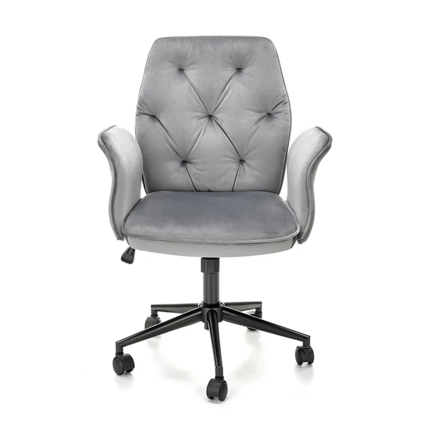 Garnero Arredamenti Sedie Da Ufficio|Sedie Scrivania Ufficio-Sedia moderna con braccioli regolabile in velluto Dionisia Grigio