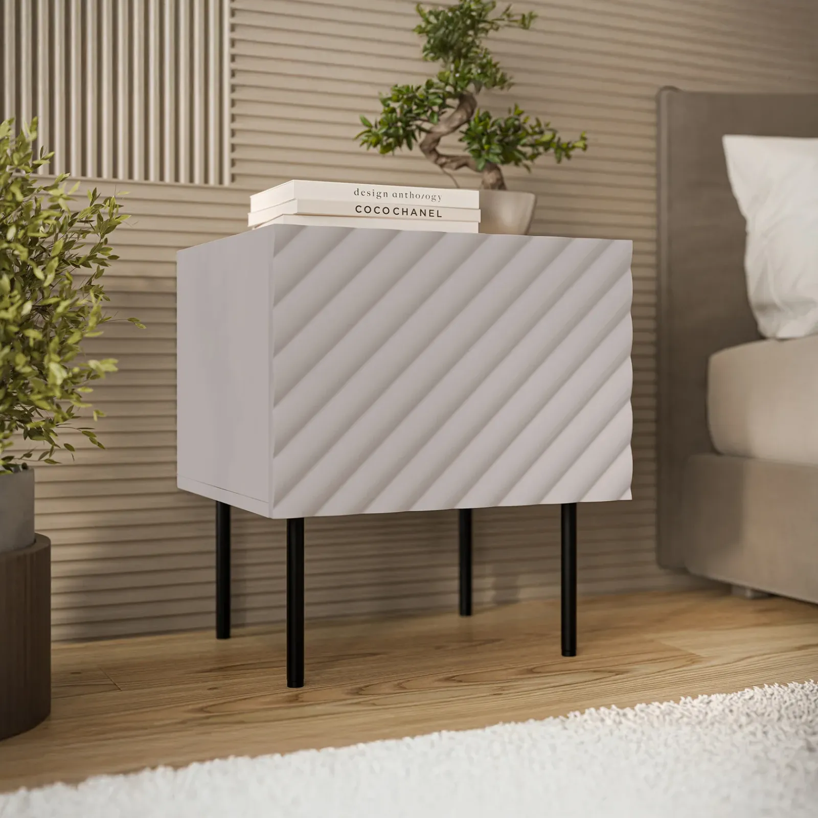 Garnero Arredamenti Comodini|Comò-Set 2 comodini 47x52h cm 1 anta con frontali decorati Daniele Beige