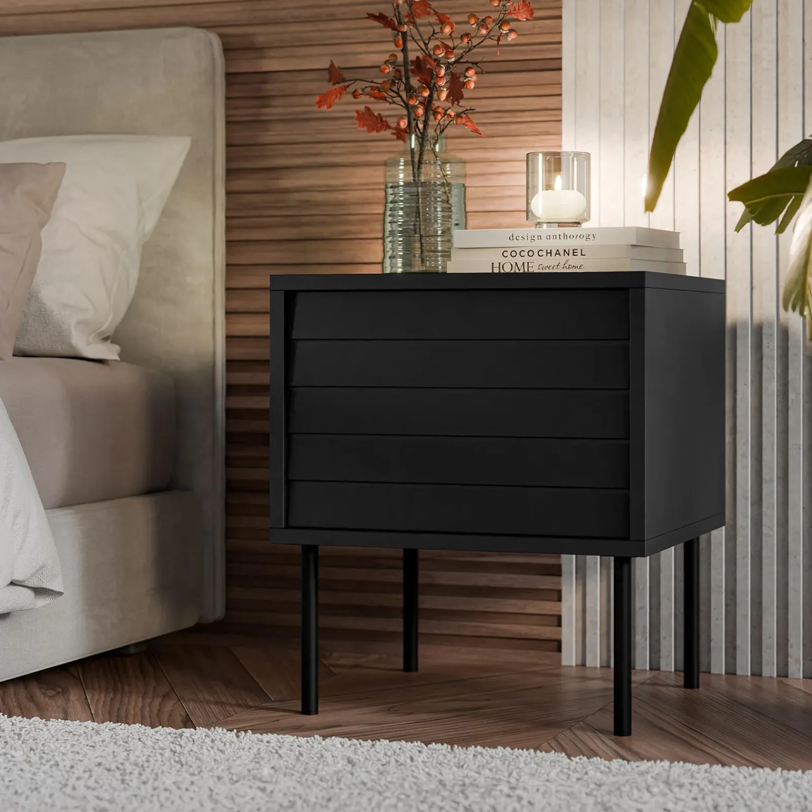 Garnero Arredamenti Comodini|Comò-Set 2 comodini 45x51h cm 1 anta nero Wild Nero Opaco