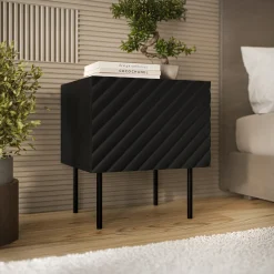 Garnero Arredamenti Comodini|Comò-Set 2 comodini 47x52h cm 1 anta con frontali decorati nero Daniele Nero Opaco