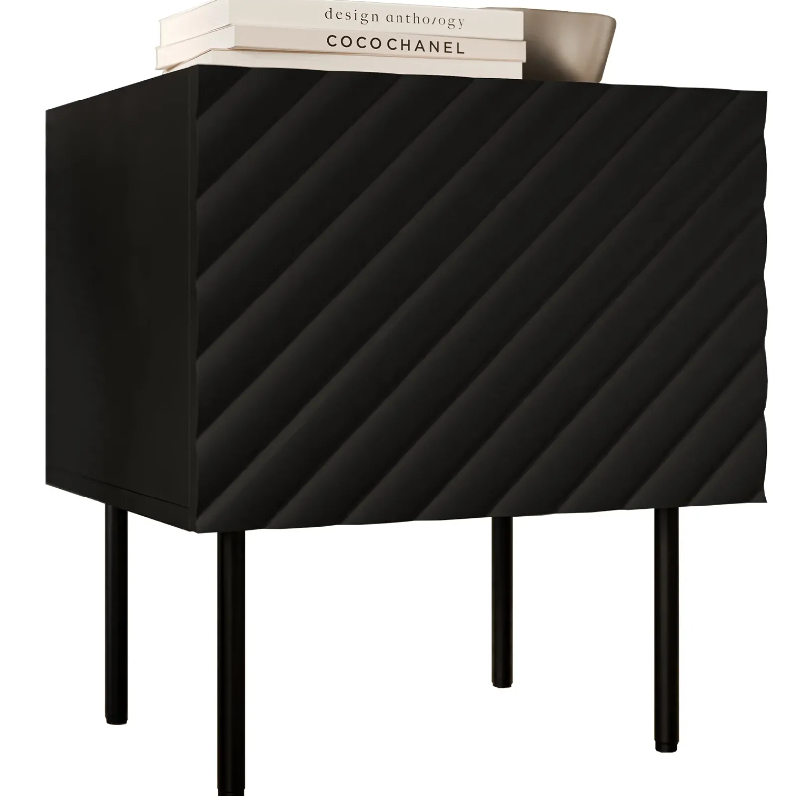 Garnero Arredamenti Comodini|Comò-Set 2 comodini 47x52h cm 1 anta con frontali decorati nero Daniele Nero Opaco