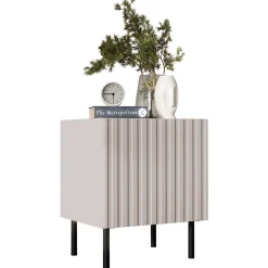 Garnero Arredamenti Comodini|Comò-Set 2 comodini 45x54h cm 1 anta con frontali cannettati beige Ziggy