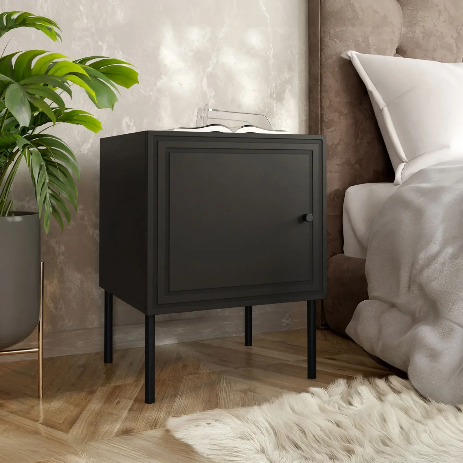 Garnero Arredamenti Comodini|Comò-Set 2 comodini 45x59h cm 1 anta Stark Nero Opaco