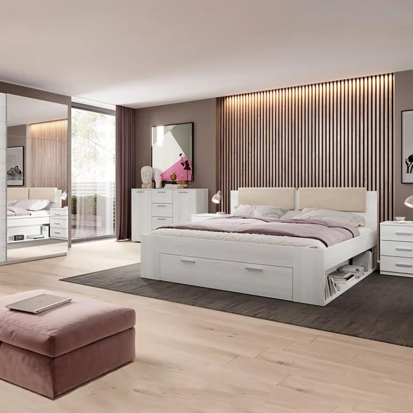 Garnero Arredamenti Comodini Cameretta|Comò-Set 2 comodini 46x56h cm 3 cassetti pino bianco Cortina Gihome® Bianco Frassinato