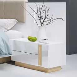 Garnero Arredamenti Comodini|Comò-Set 2 comodini 60x102h cm design bianco lucido rovere Noa