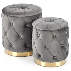 Garnero Arredamenti Pouf-Set 2 pouf con contenitore in velluto Emil Grigio