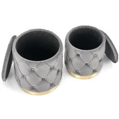 Garnero Arredamenti Pouf-Set 2 pouf con contenitore in velluto Emil Grigio